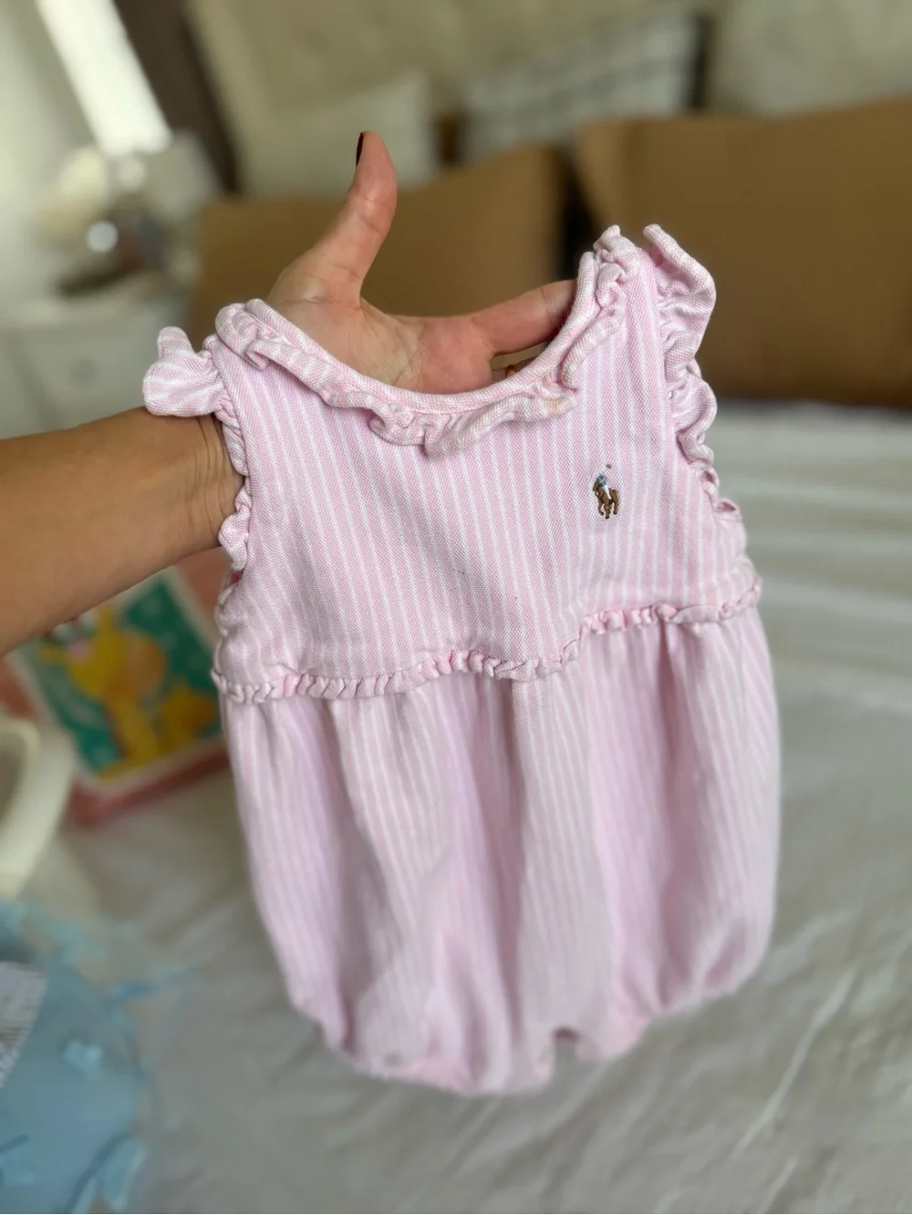 Ralph Lauren Pink & White Striped Baby Bubble Romper